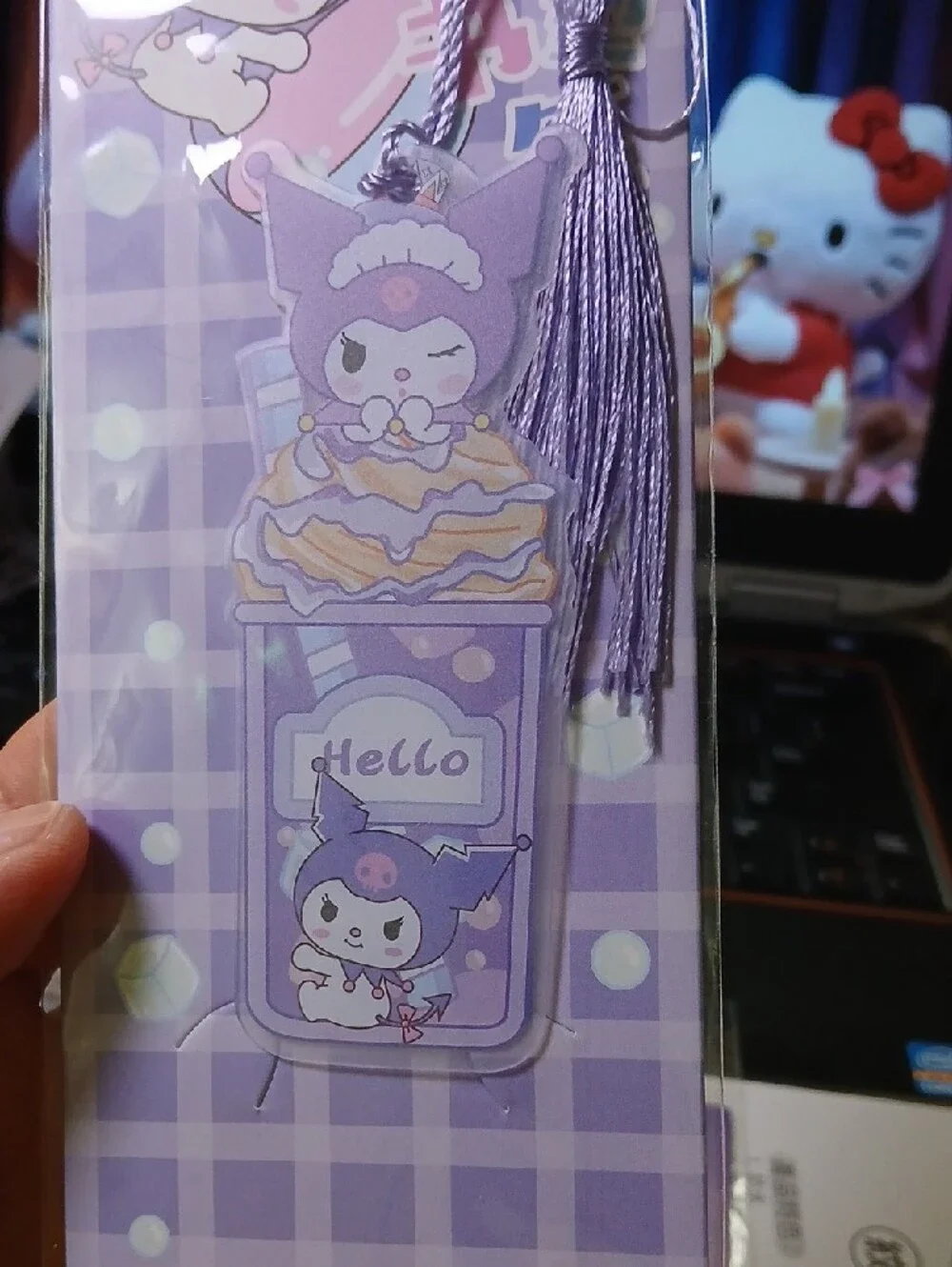 Sanrio Kuromi Purple Plaid Tassel Bookmark